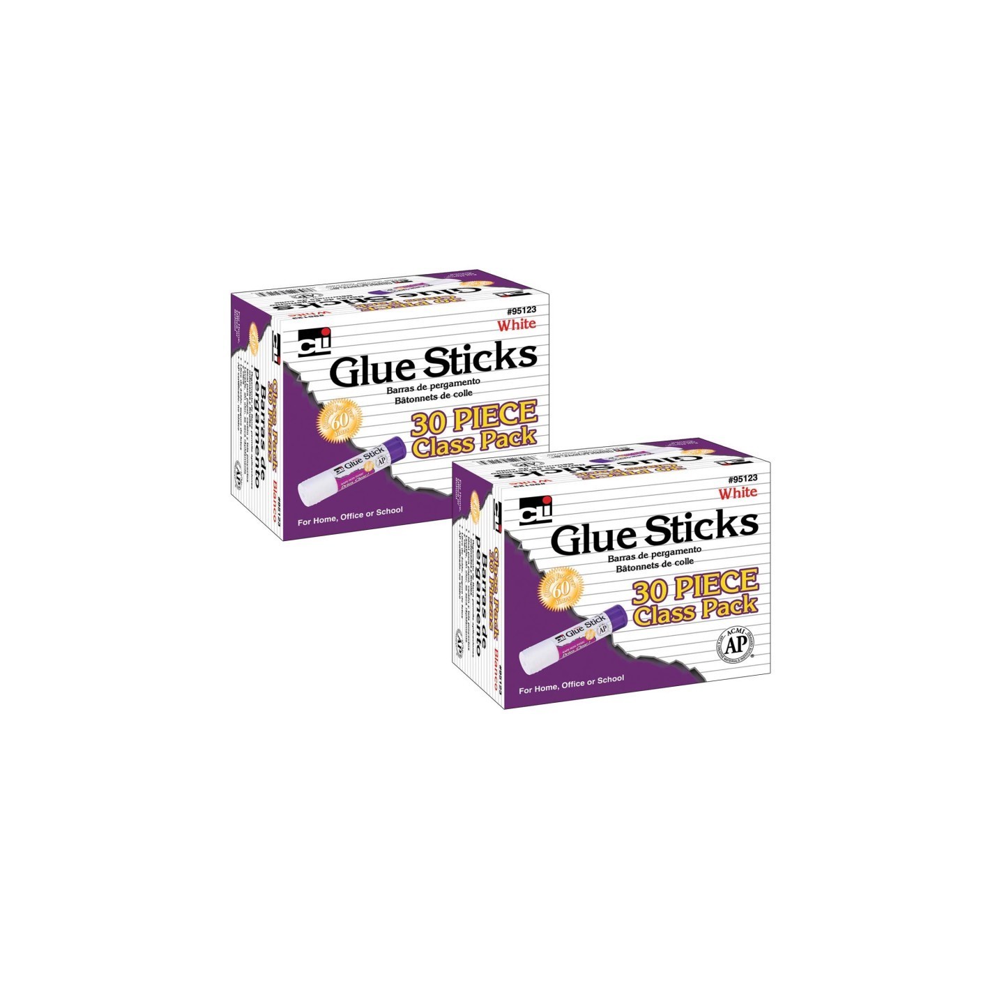 Charles Leonard Glue Stick Classpack, .28 oz., White, 30 Per Pack, 2 Packs