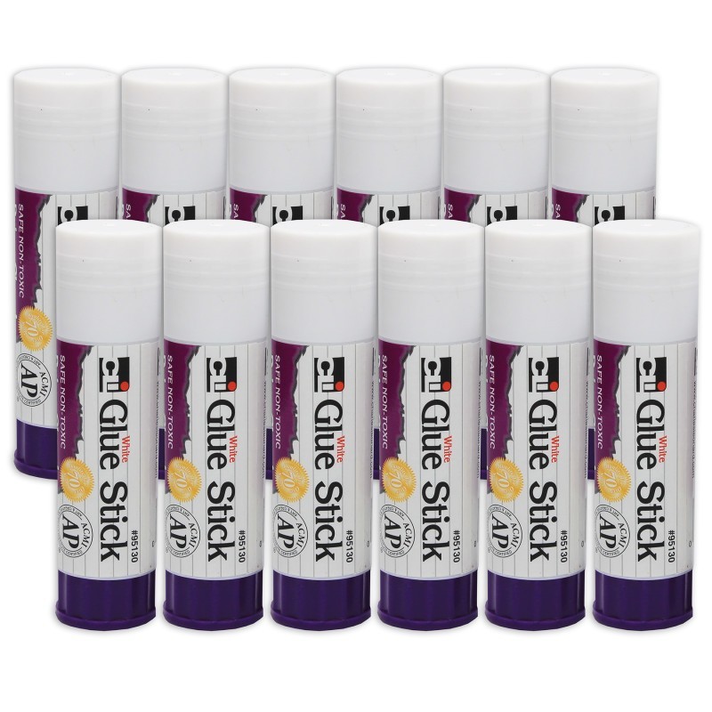 Charles Leonard Economy Glue Sticks, White, 1.3 oz., 12-count