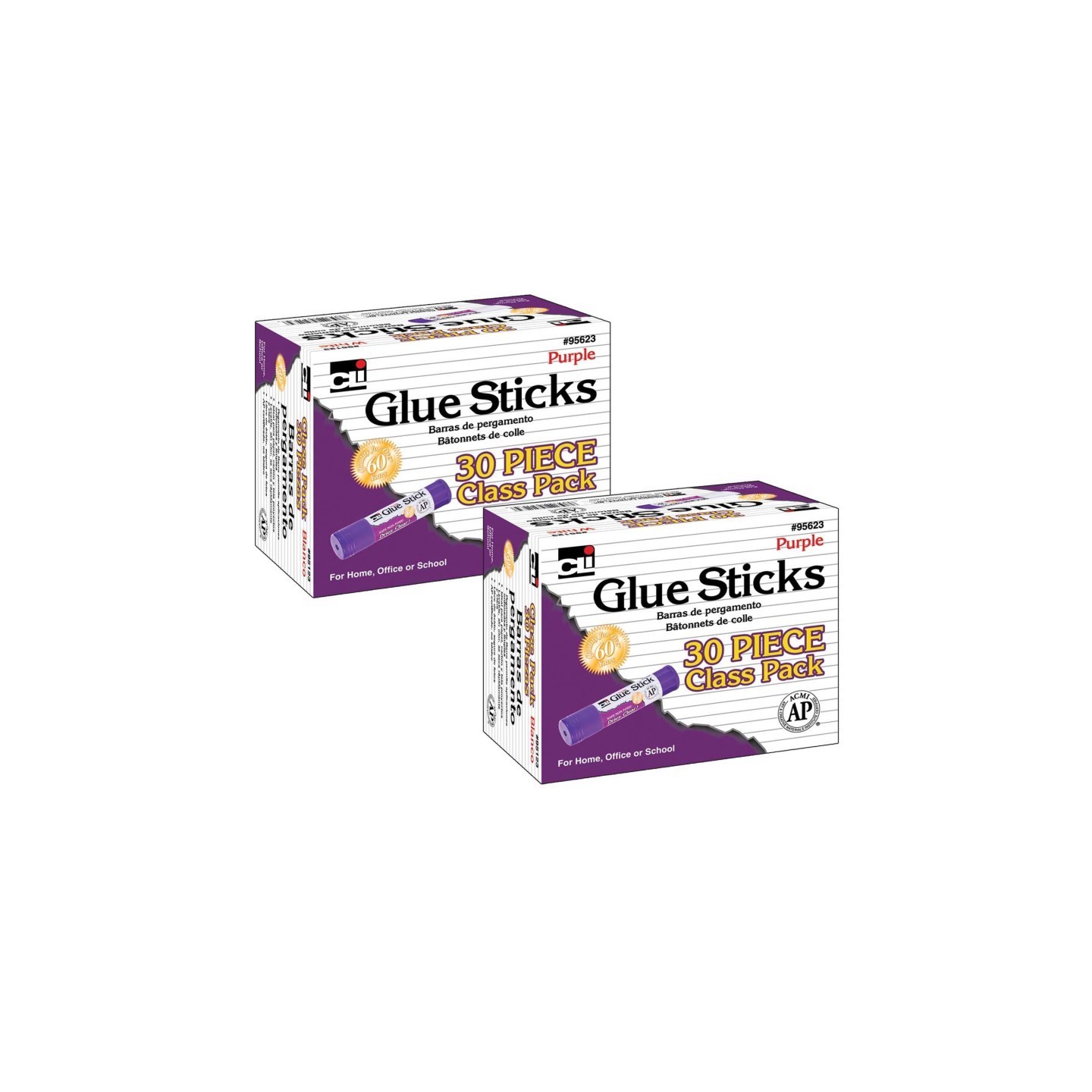 Charles Leonard Glue Sticks - AP Certified, Class Pack, Purple, 0.28 oz., 30 Per Pack, 2 Packs