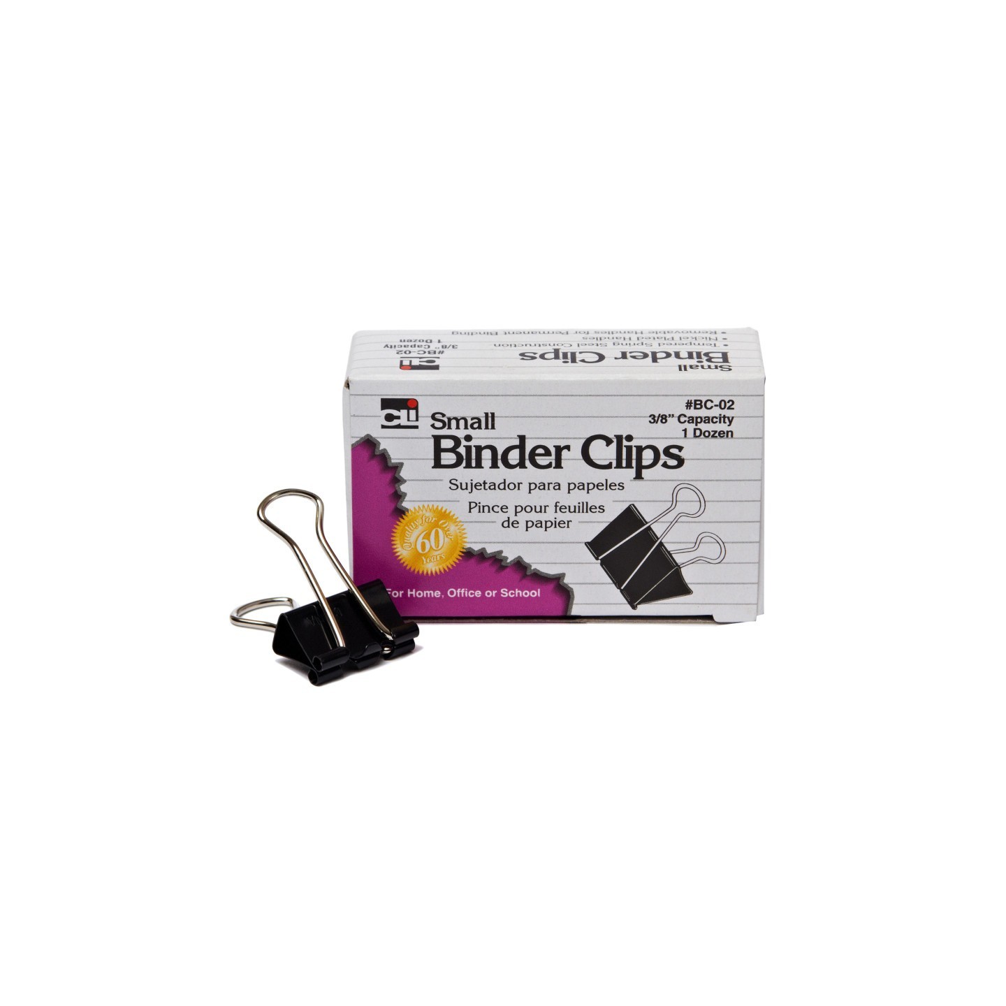 Charles Leonard Binder Clips, Small, 3/8" Capacity, Box of 12