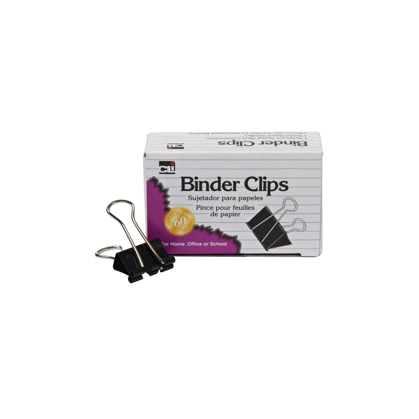 Charles Leonard Binder Clips, Medium, 5/8 Capacity, Black/Silver, 12/Box