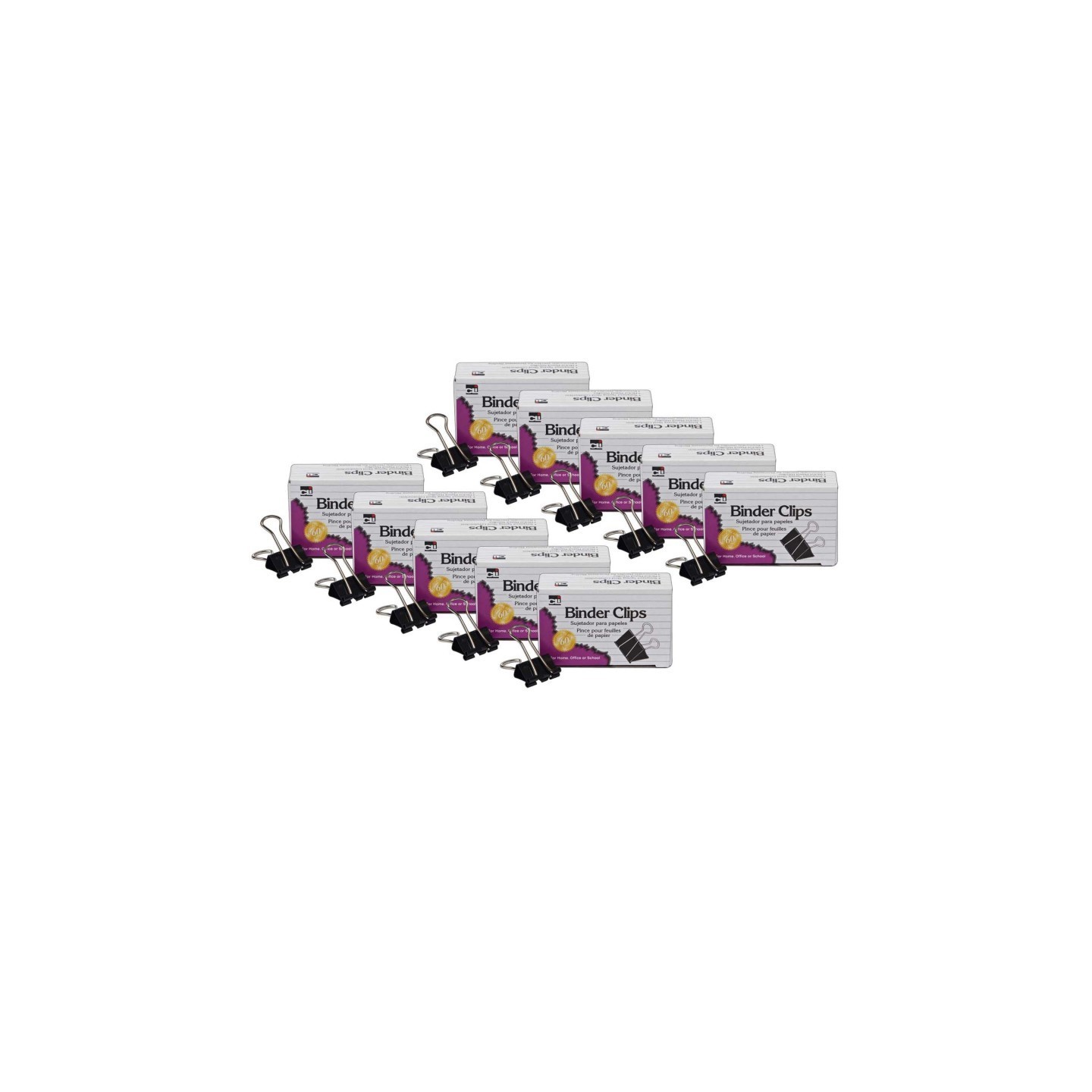 Charles Leonard Binder Clips, Large, 1" Capacity, Black/Silver, 12 Per Box, 10 Boxes