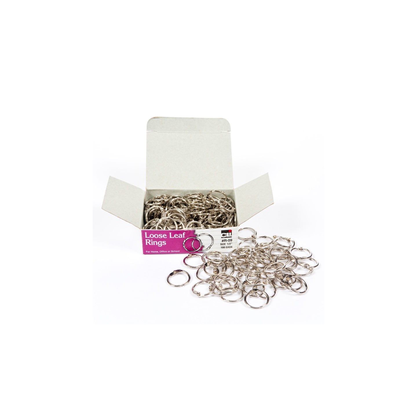 Charles Leonard Loose Leaf Rings with Snap Closure, Nickel Plated, 1/2 Inch Diameter, 100/Box