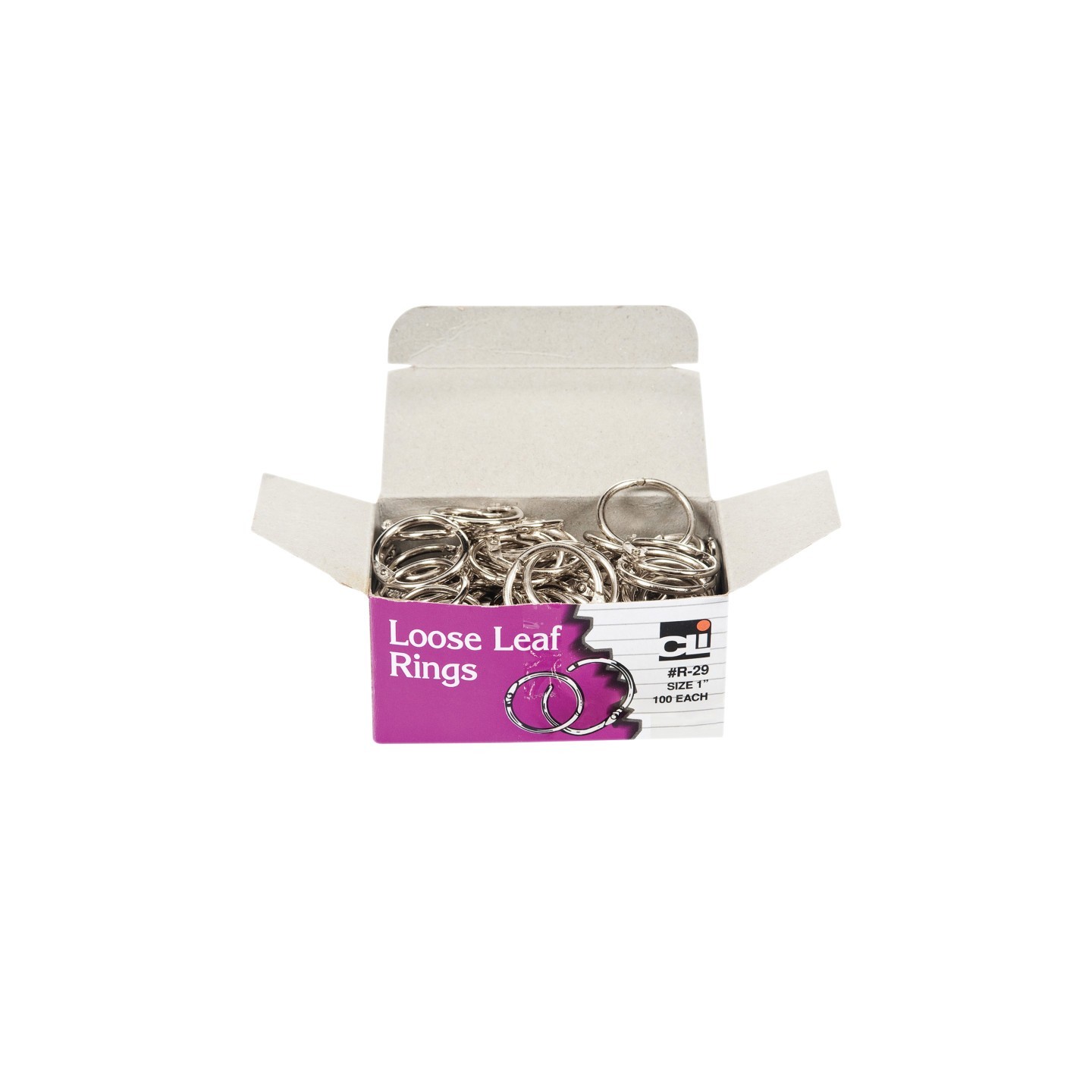 Charles Leonard Loose Leaf Rings with Snap Closure, Nickel Plated, 1 Inch Diameter, 100/Box