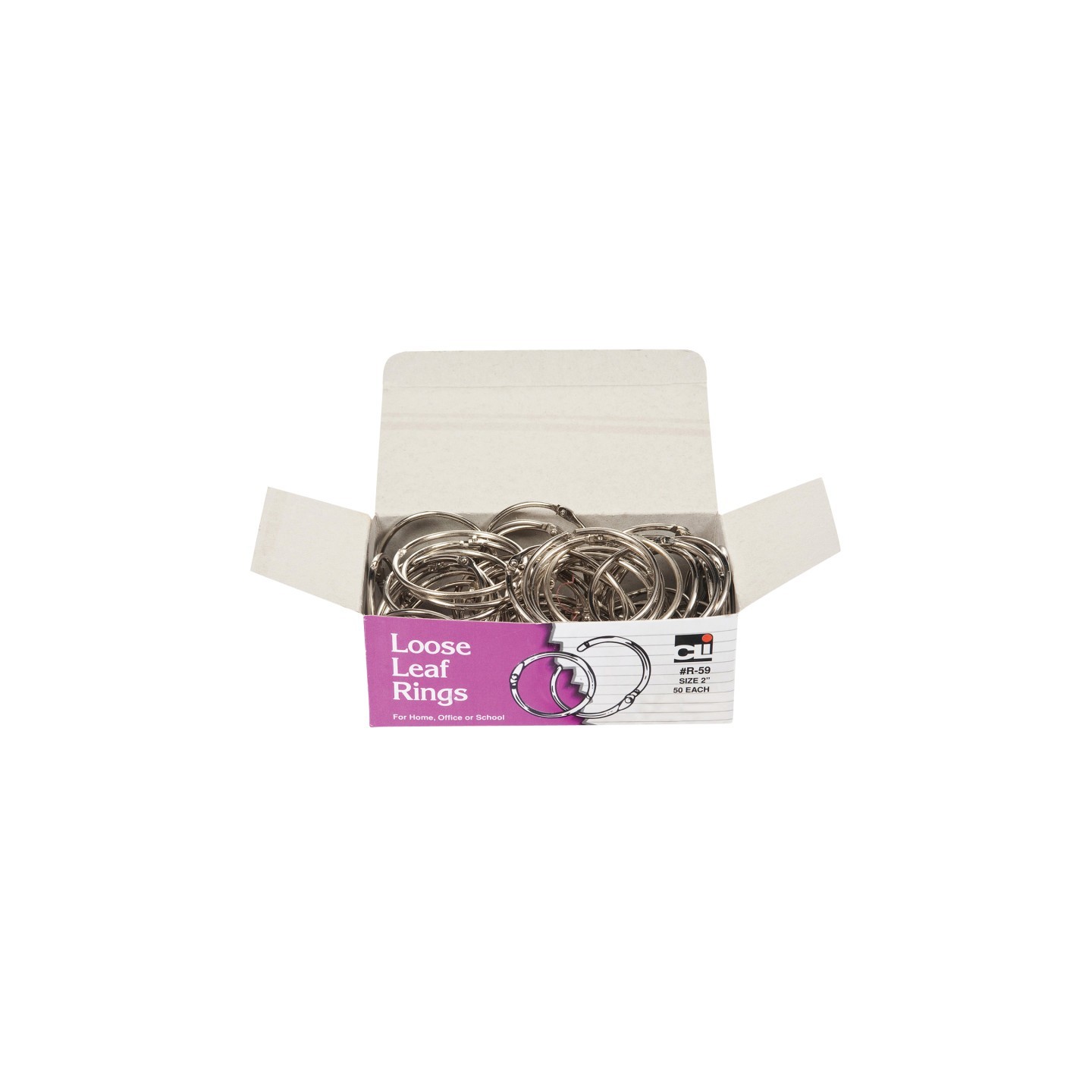 Charles Leonard Loose Leaf Rings with Snap Closure, Nickel Plated, 2 Inch Diameter, 50/Box