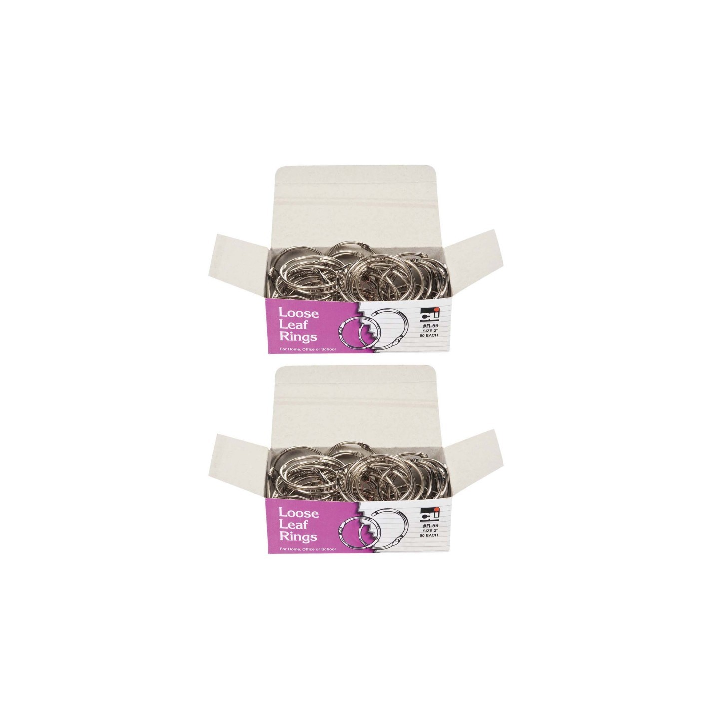 Charles Leonard Loose Leaf Rings with Snap Closure, Nickel Plated, 2 Inch Diameter, 50 Per Box, 2 Boxes