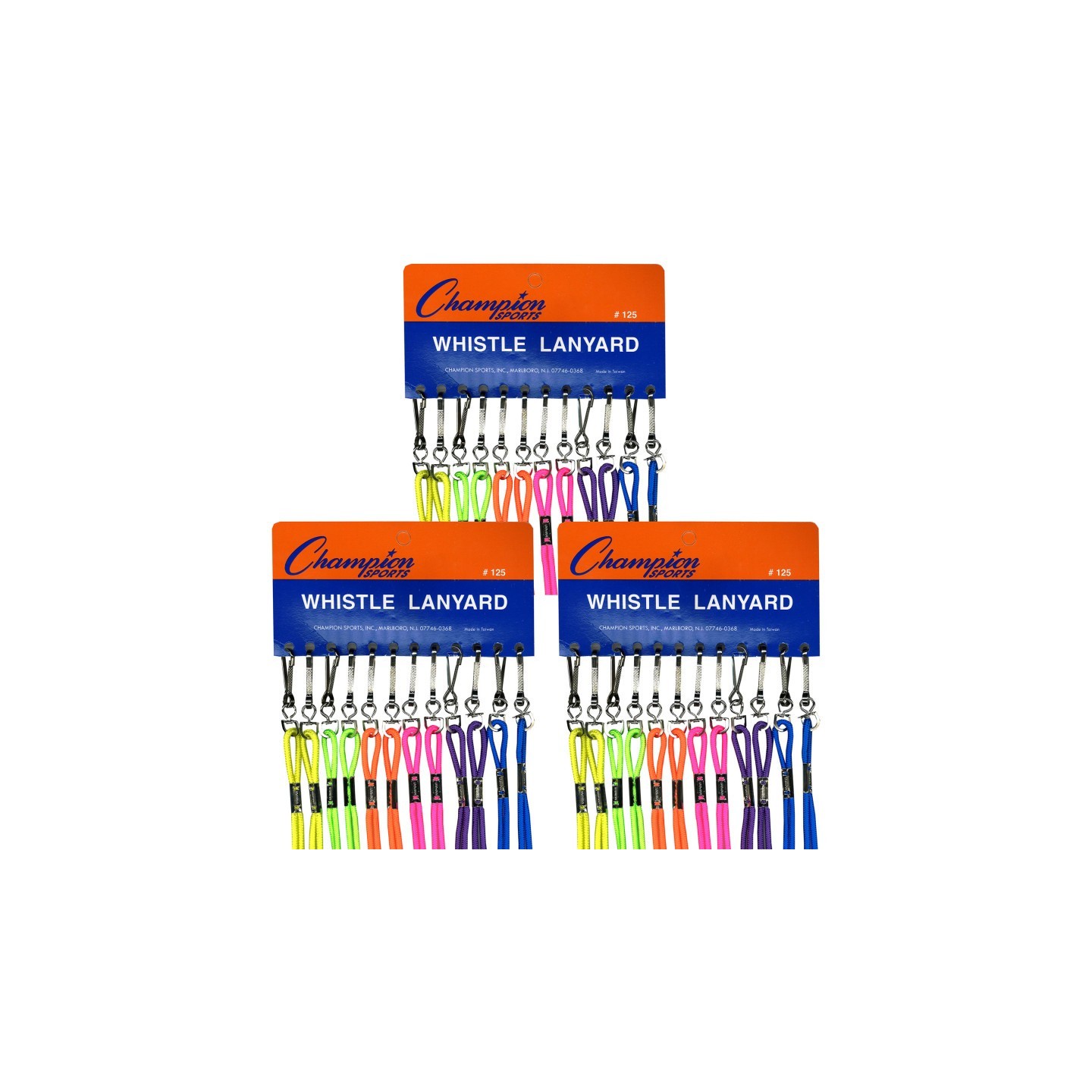 Champion Sports Assorted Neon Nylon Lanyards, 12 Per Pack, 3 Packs
