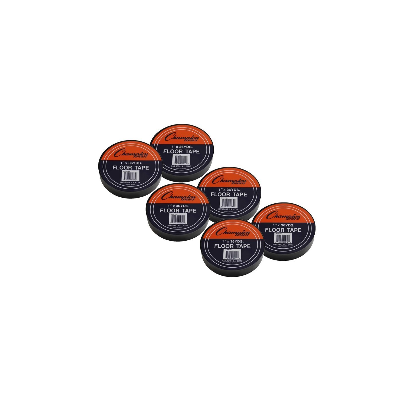 Champion Sports Floor Marking Tape, 1" x 36 yd, Black, 6 Rolls