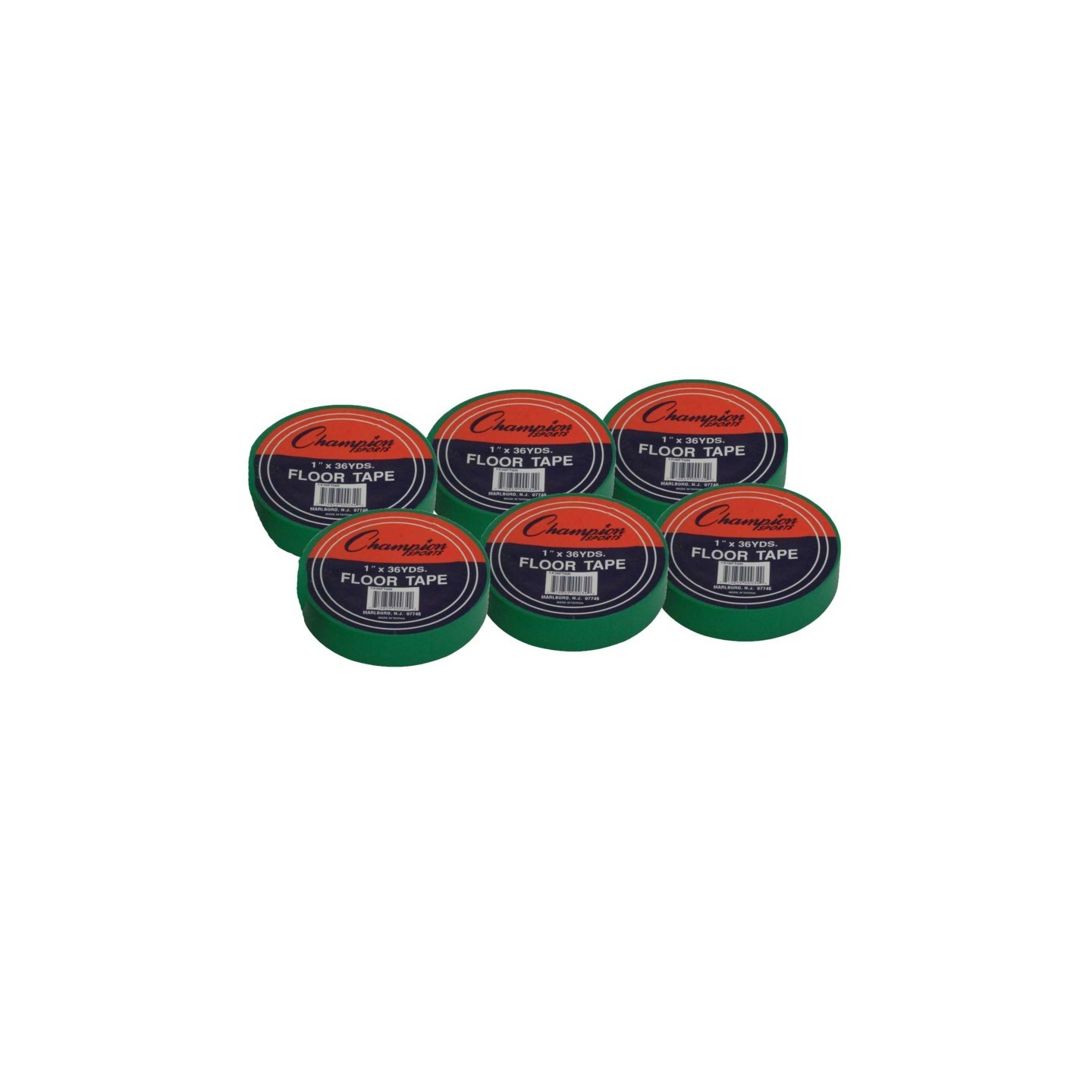 Champion Sports Floor Marking Tape, 1" X 36 yd, Green, 6 Rolls