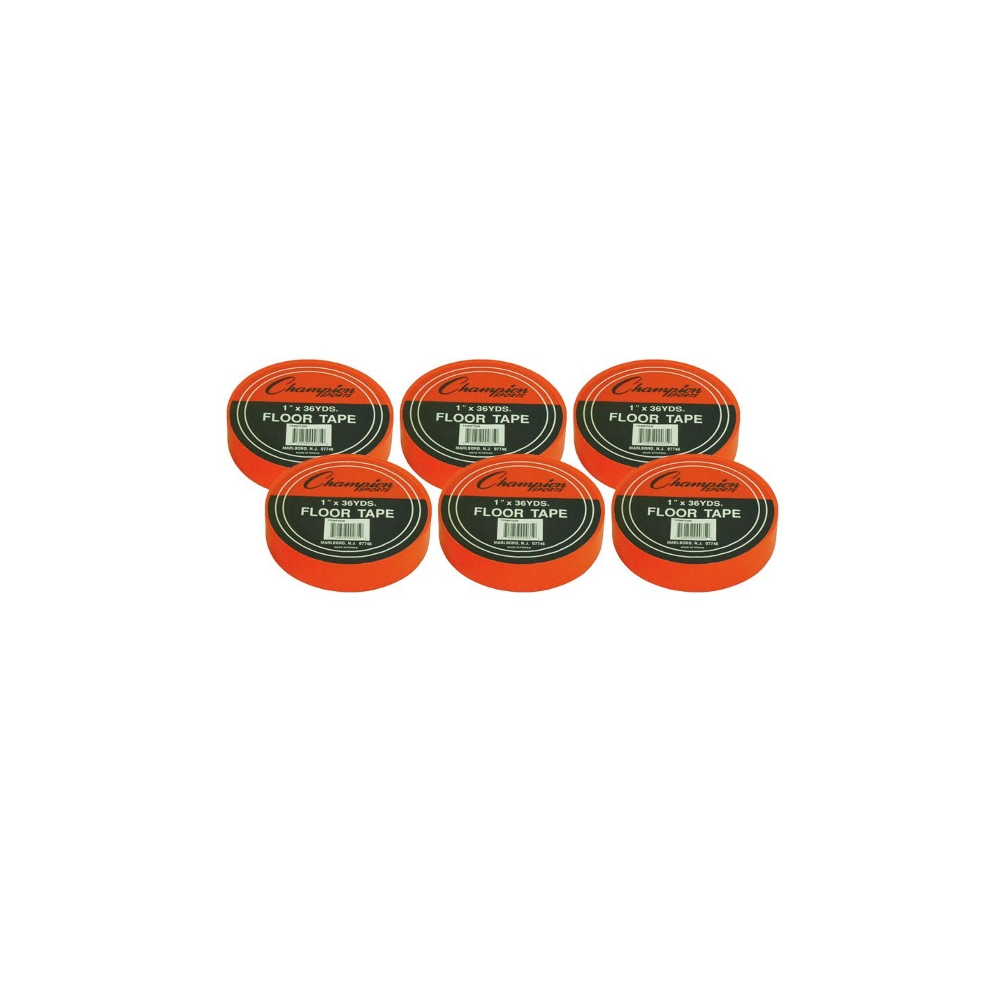 Champion Sports Floor Marking Tape, 1" x 36 yd, Orange, 6 Rolls