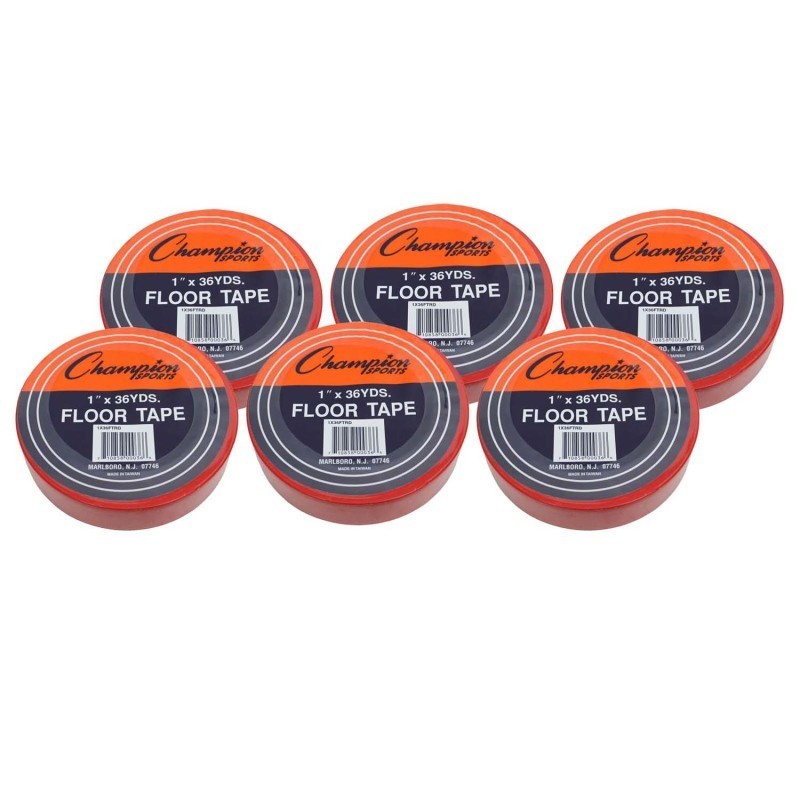 Champion Sports Floor Marking Tape, 1" x 36 yd, Red, 6 Rolls