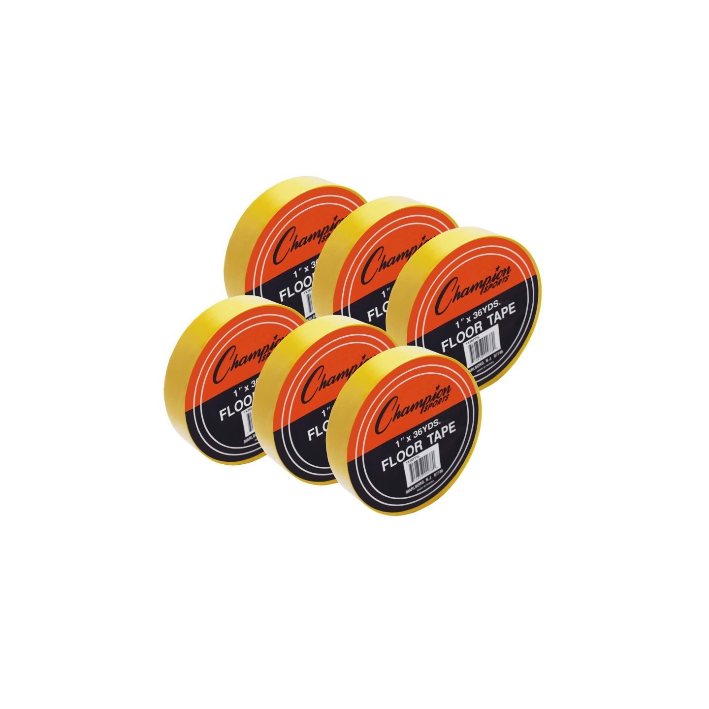 Champion Sports Floor Marking Tape, 1" x 36 yd, Yellow, 6 Rolls