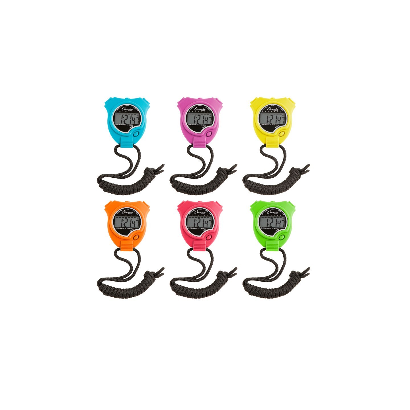 Champion Sports Stop Watch, Neon Colors, Set of 6