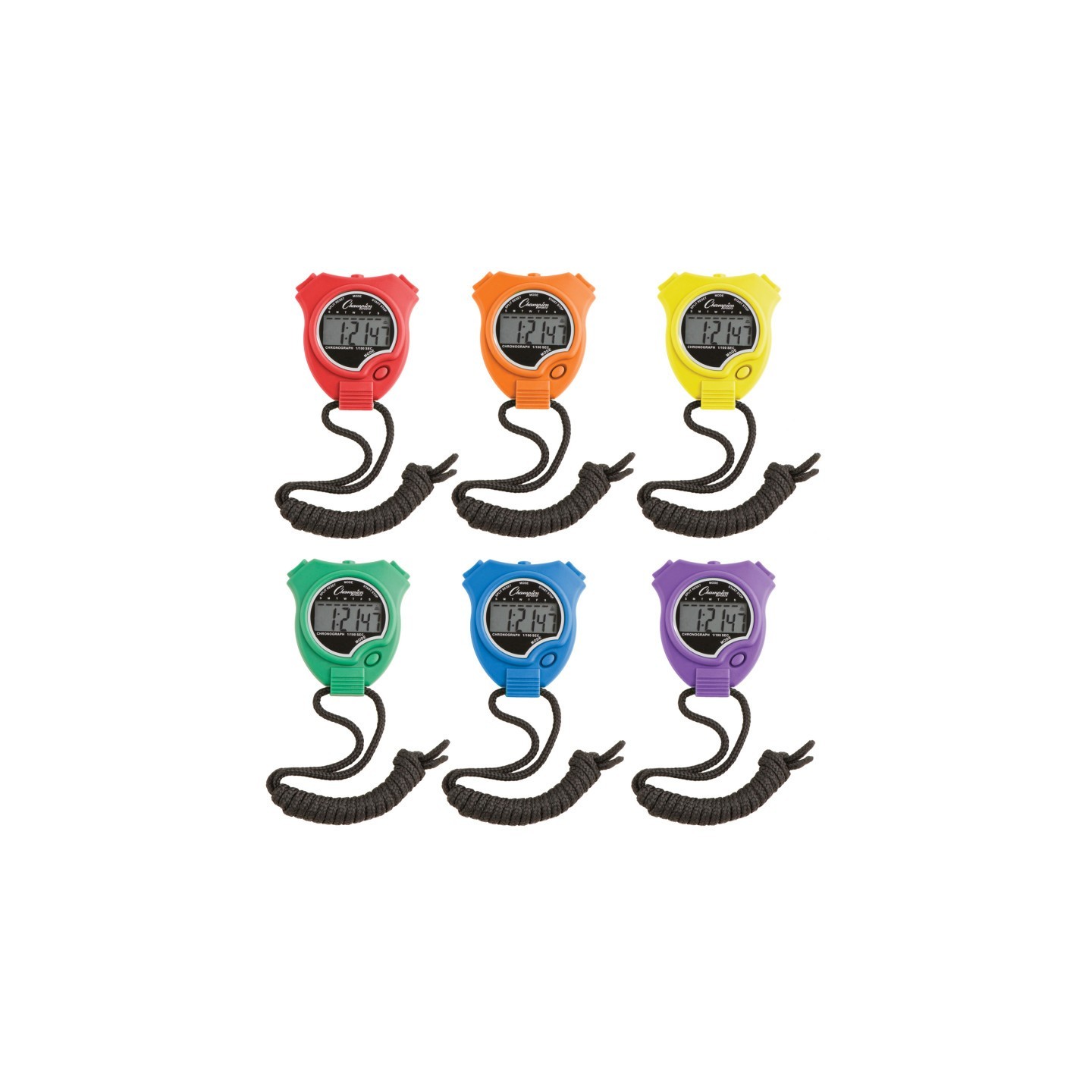 Champion Sports Stop Watch, Assorted Colors, Pack of 6