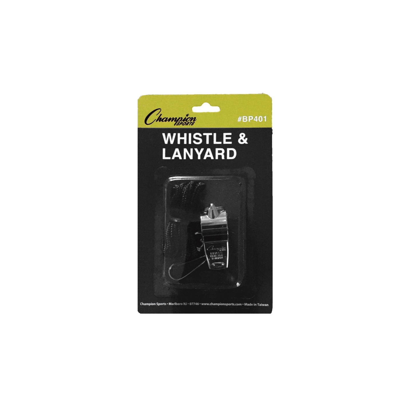 Champion Sports Metal Whistle & Black Lanyard Pack