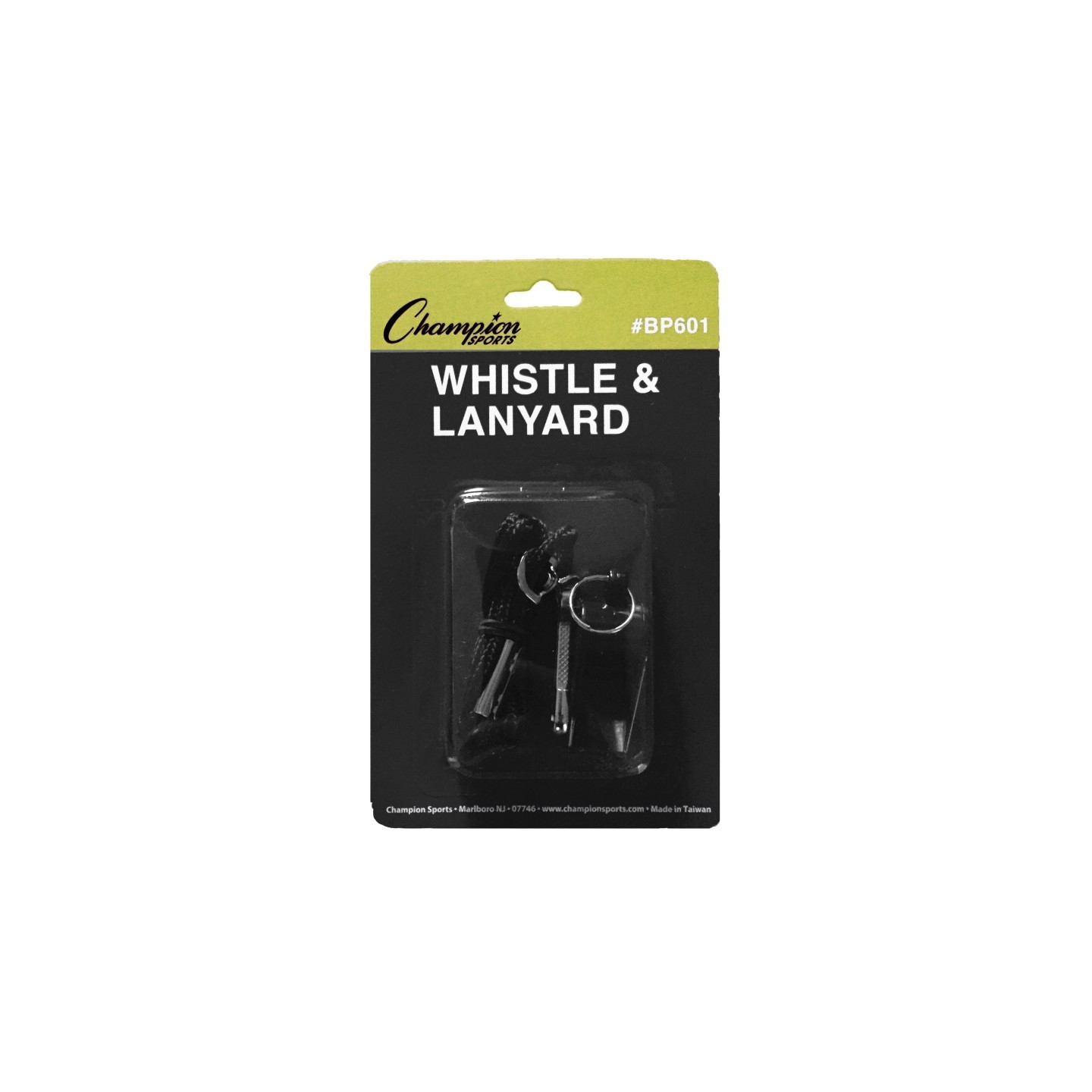 Champion Sports Plastic Whistle & Black Lanyard Pack