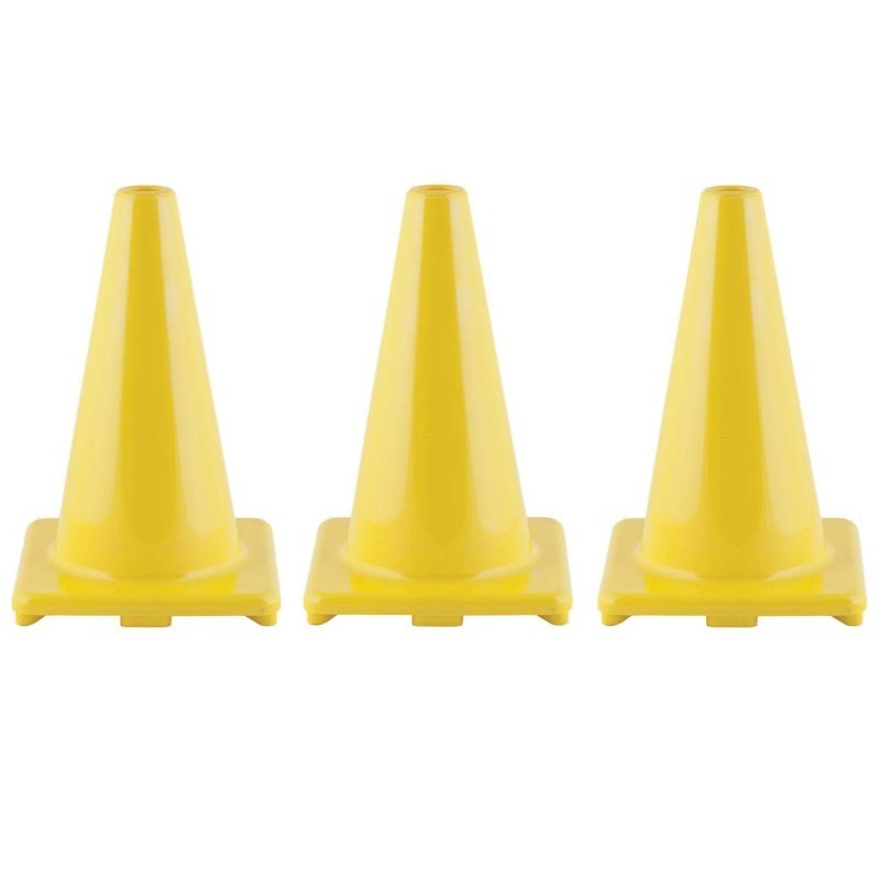 Champion Sports Hi-Visibility Flexible Vinyl Cone, 12", Yellow, Pack of 3