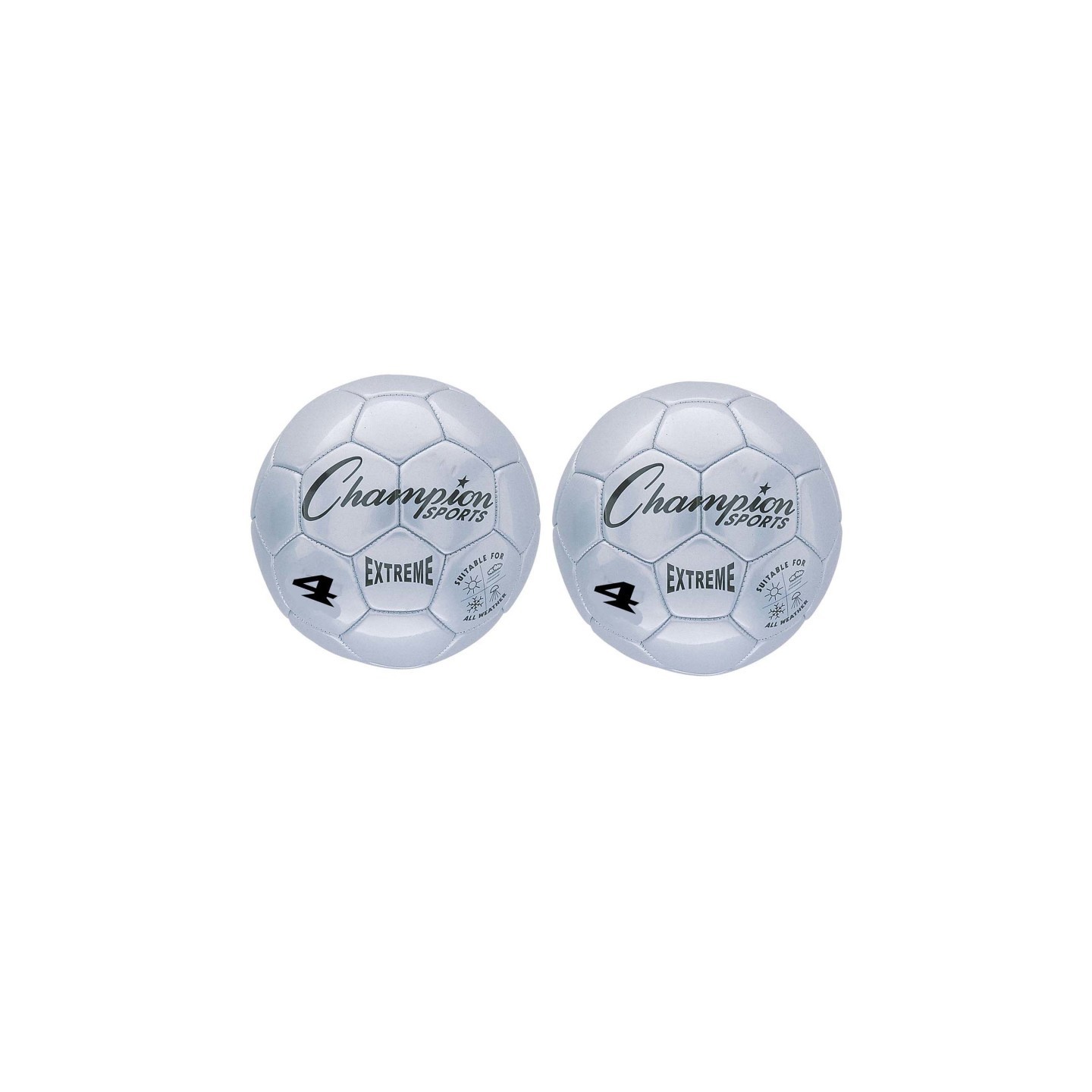Champion Sports Extreme Soccer Ball, Size 4, Silver, Pack of 2