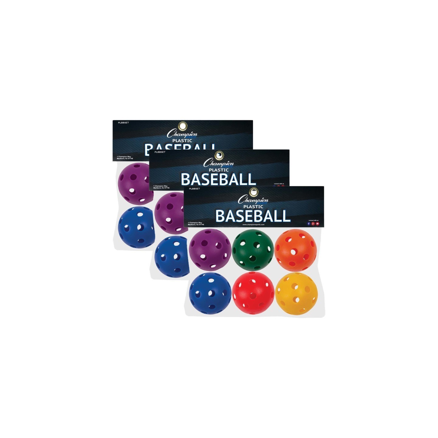 Champion Sports Plastic Baseballs, 6 Per Set, 3 Sets
