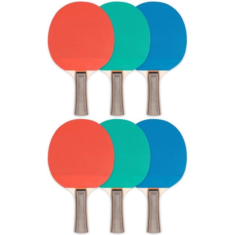 Champion Sports Rubber Face Table Tennis Paddle, 5-Ply, Pack of 6