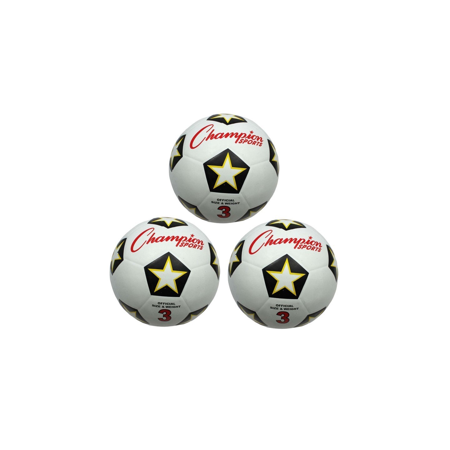 Champion Sports Rubber Soccer Ball, Size 3, Pack of 3