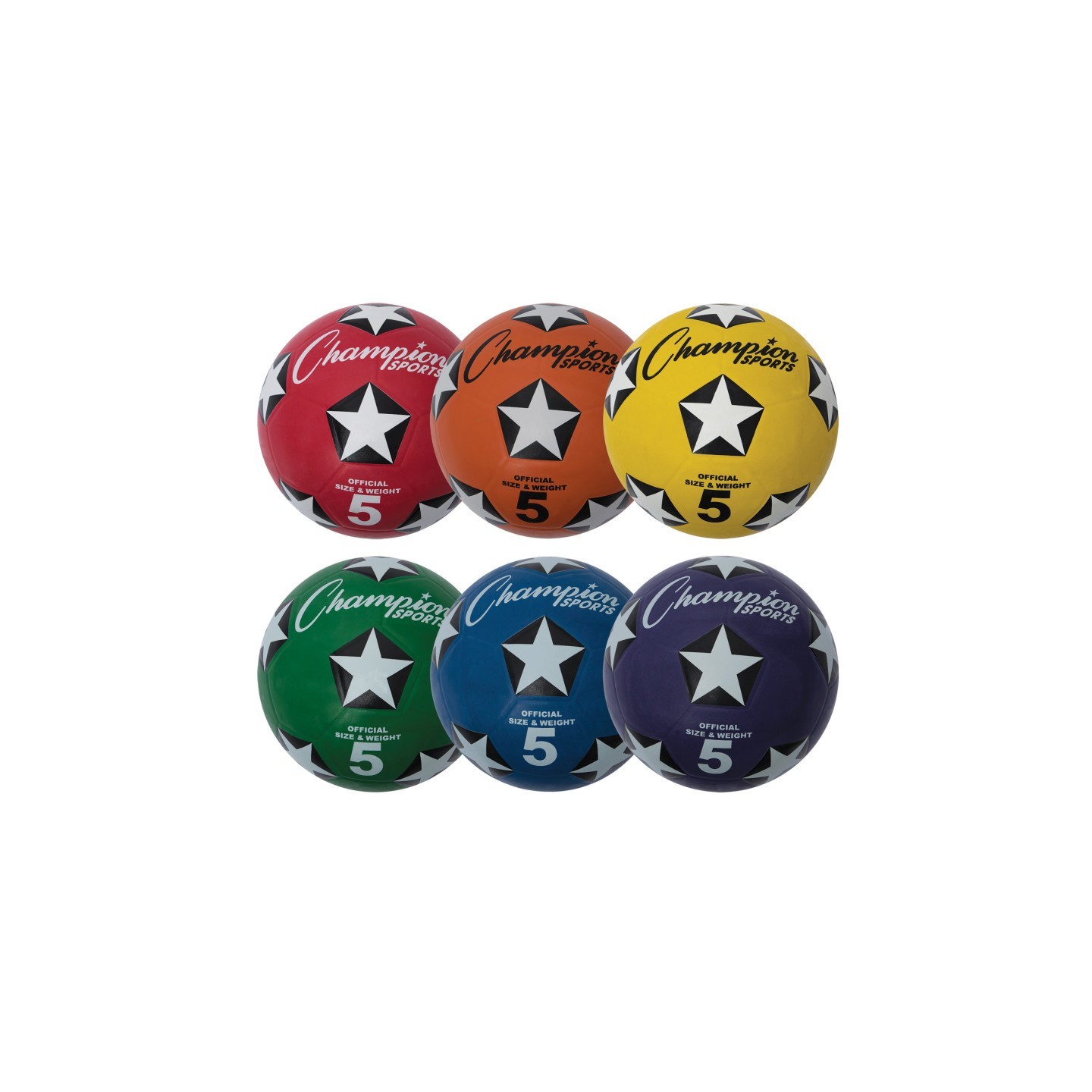 Champion Sports Rubber Cover Soccer Ball Set, Size 5, Set of 6