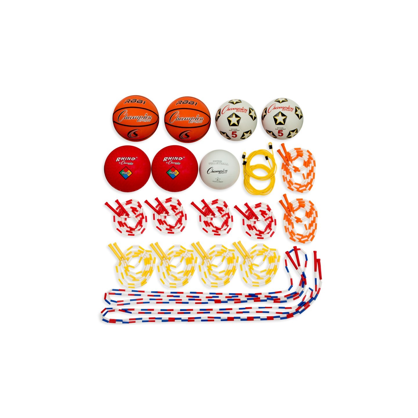 Champion Sports Physical Education Kit with 7 Balls & 14 Jump Ropes, Assorted Colors