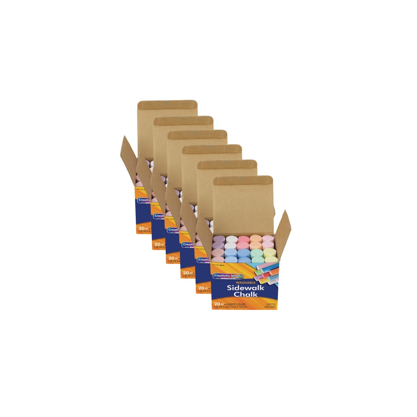 Creativity Street® Sidewalk Chalk, Assorted Colors, 4", 20 Pieces Per Pack, 6 Packs
