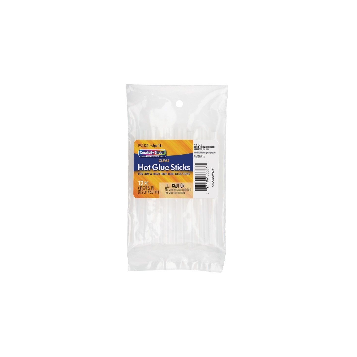 Creativity Street® Hot Glue Sticks, Clear, 4" x 0.3125", 12 Pieces