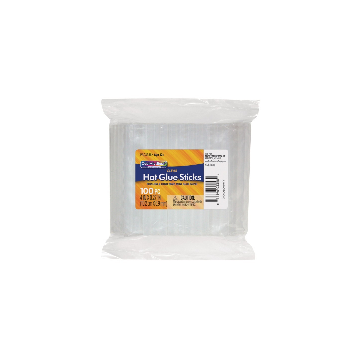 Creativity Street® Hot Glue Sticks Classroom Pack, Clear, 4" x 0.27", 100 Pieces
