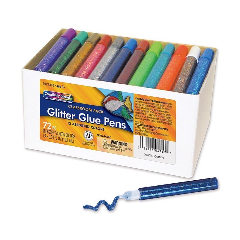 Creativity Street® Glitter Glue Pens, Classroom Pack, Assorted Iridescent & Neon Colors, 0.34 fl. oz., 72 Pens