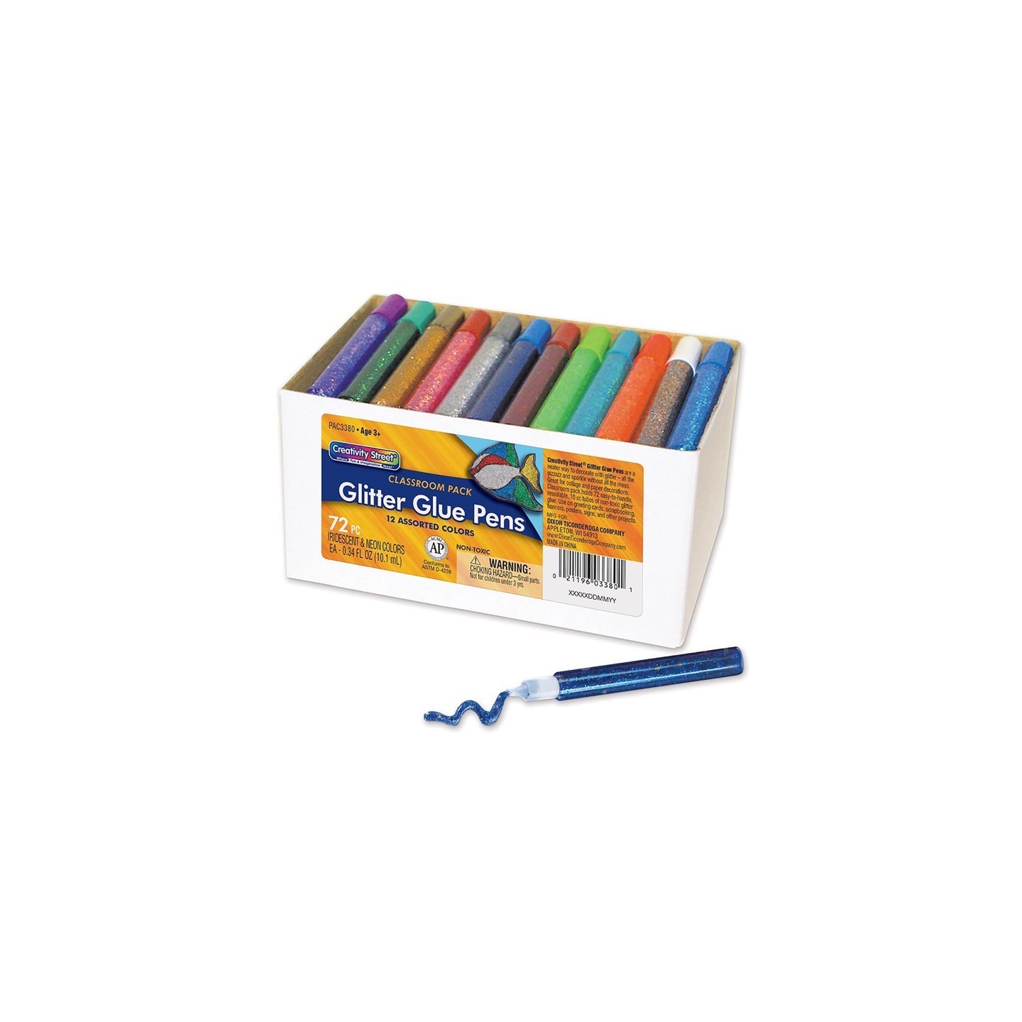 Creativity Street® Glitter Glue Pens, Classroom Pack, Assorted Iridescent & Neon Colors, 0.34 fl. oz., 72 Pens