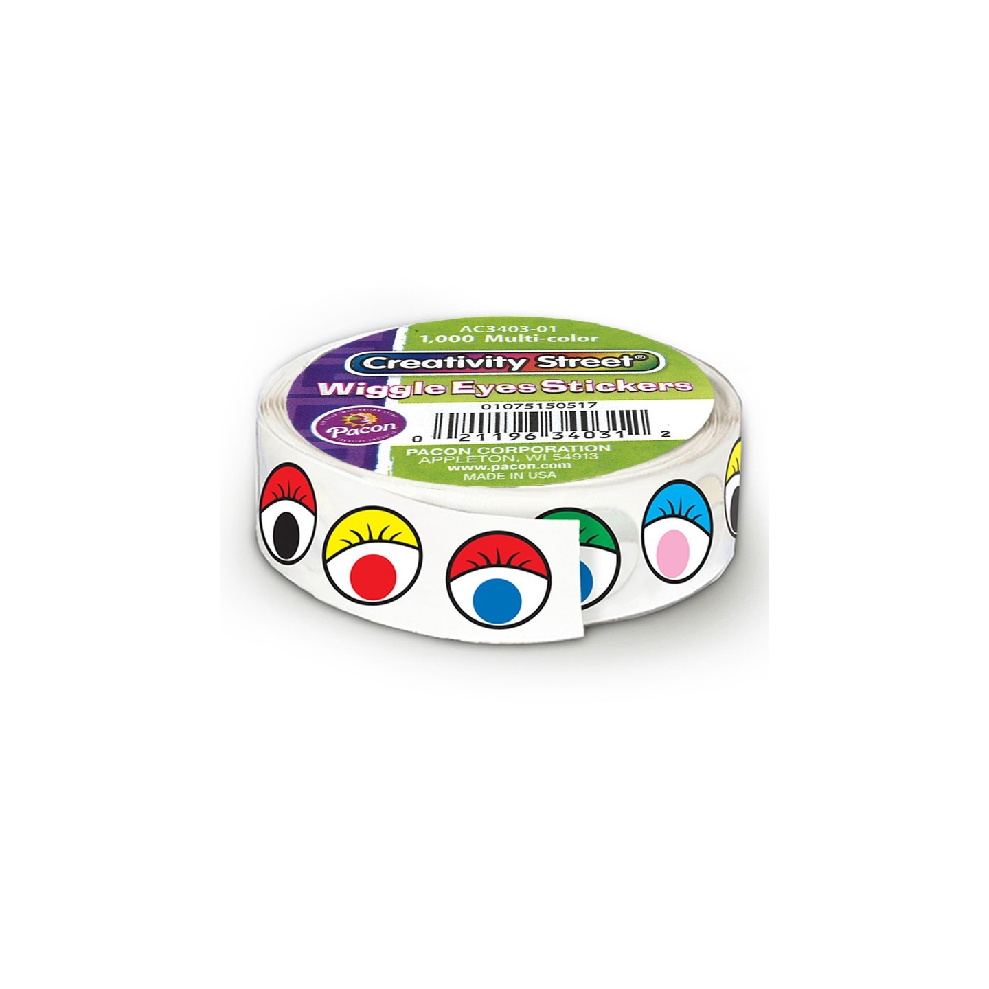 Creativity Street® Wiggle Eyes Sticker Roll, Multi-Color, 0.5", 1000 Pieces