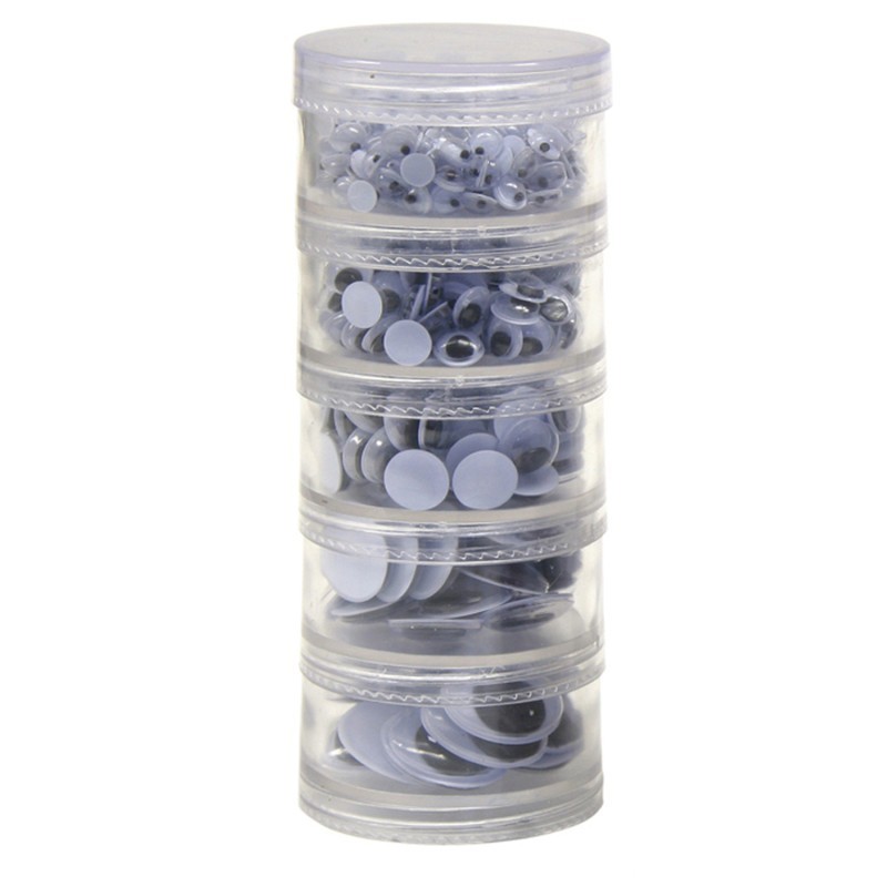 Creativity Street® Wiggle Eyes Storage Stacker, Black, Round & Oval Shapes, Assorted Sizes, 560 Pieces