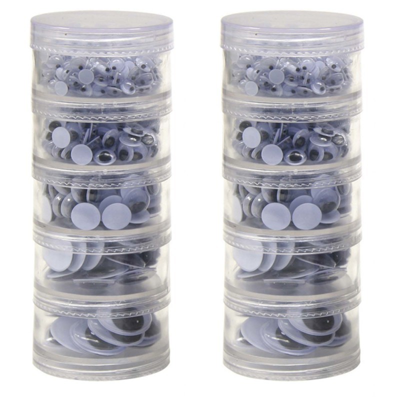Creativity Street® Wiggle Eyes Storage Stacker, Black, Round & Oval Shapes, Assorted Sizes, 560 Per Pack, 2 Packs