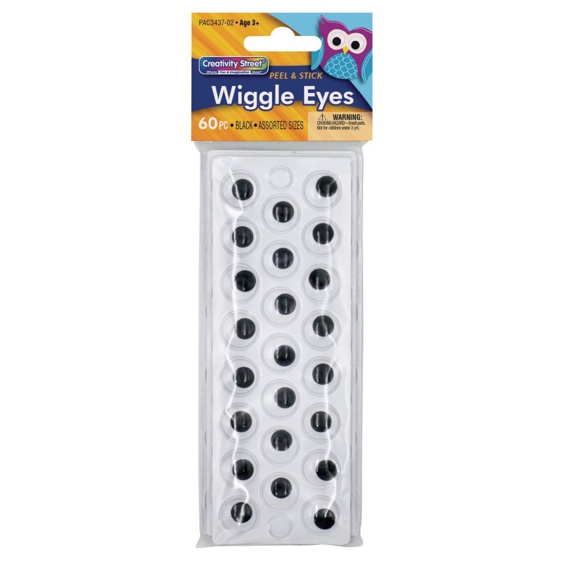 Creativity Street® Peel & Stick Wiggle Eyes on Sheets, Black, Assorted Sizes, 60 Pieces