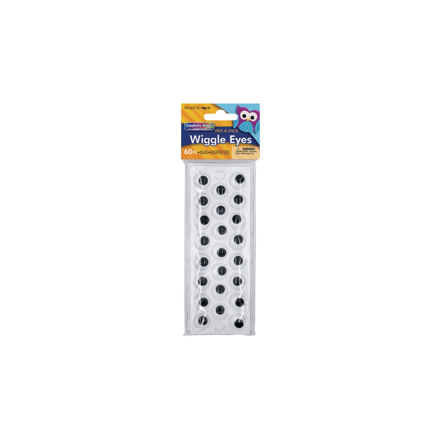 Creativity Street® Peel & Stick Wiggle Eyes on Sheets, Black, Assorted Sizes, 60 Pieces