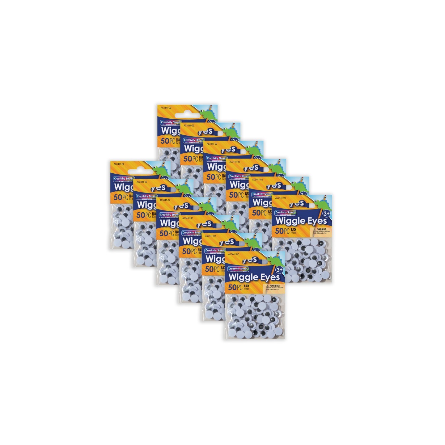 Creativity Street® Wiggle Eyes, Black, 10 mm, 50 Per Pack, 12 Packs