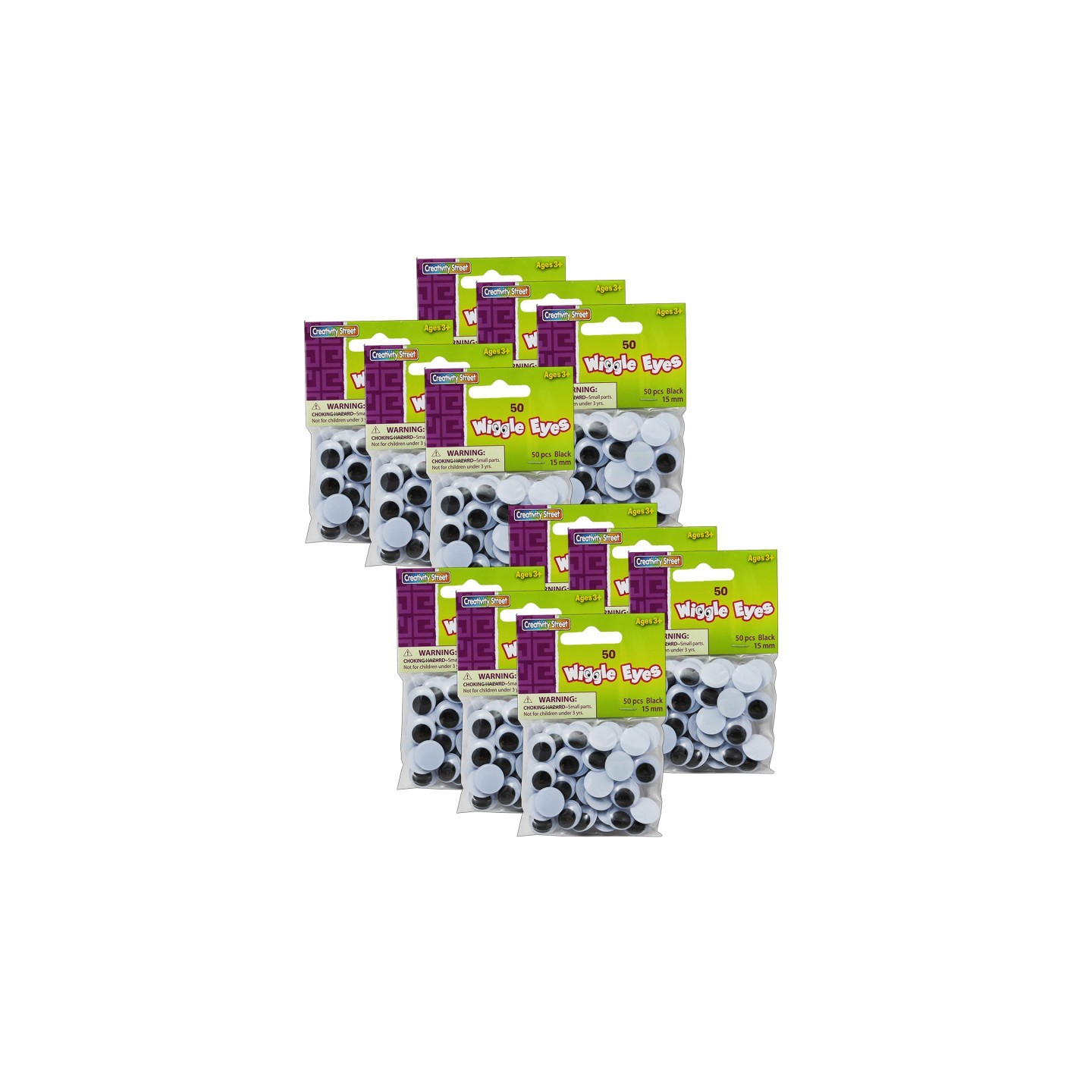 Creativity Street® Wiggle Eyes, Black, 15 mm, 50 Per Pack, 12 Packs