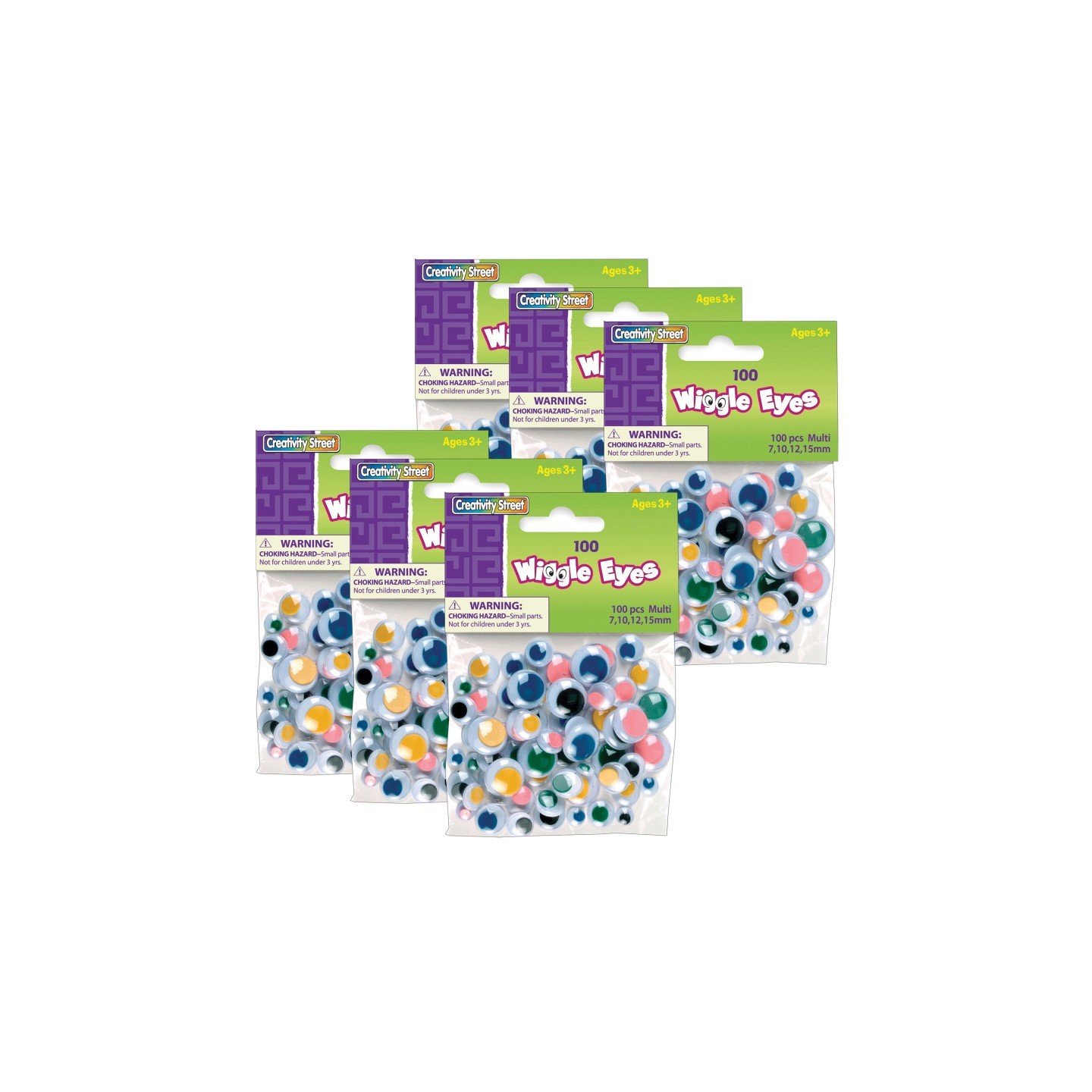 Creativity Street® Wiggle Eyes, Multi-Color, Assorted Sizes, 100 Per Pack, 6 Packs