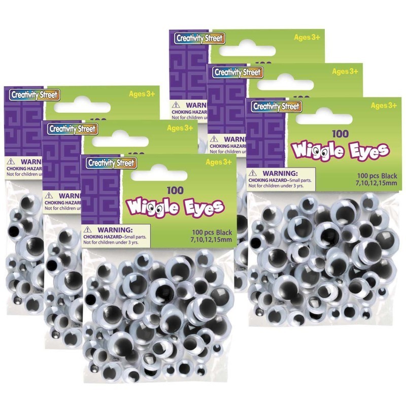 Creativity Street® Wiggle Eyes, Black, Assorted Sizes, 100 Pieces Per Pack, 6 Packs