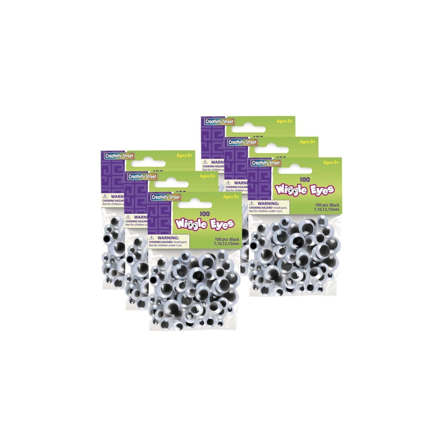 Creativity Street® Wiggle Eyes, Black, Assorted Sizes, 100 Pieces Per Pack, 6 Packs