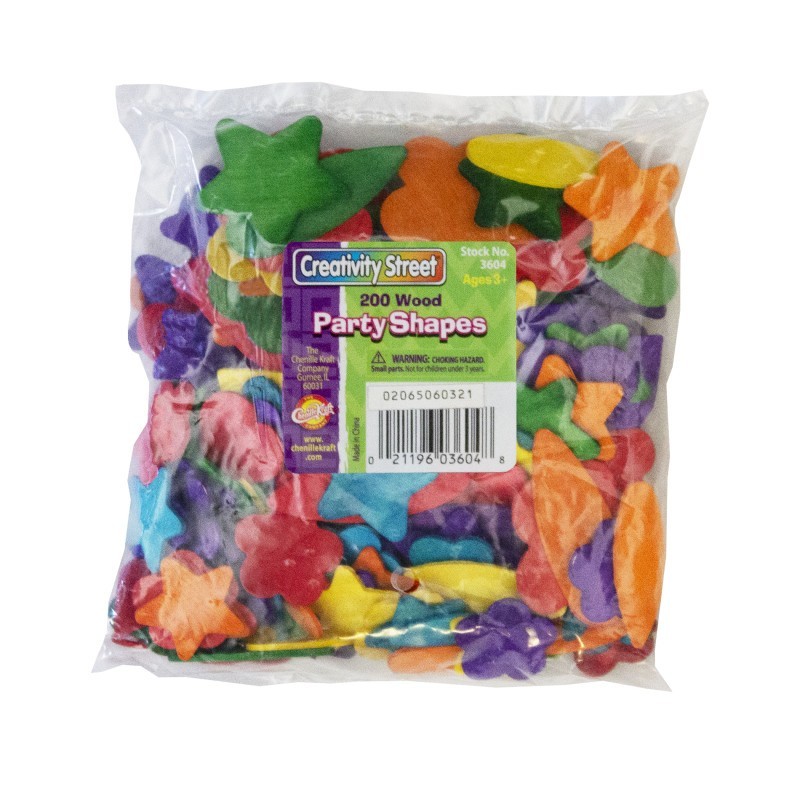 Creativity Street® Wood Party Shapes, Assorted Colors, 1/2" to 2", 200 Pieces