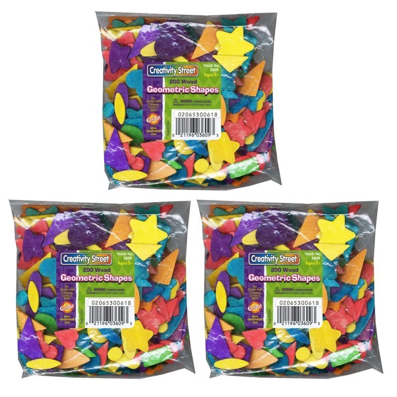 Creativity Street® Wood Geometric Shapes, 1/2" to 2", 200 Per Pack, 3 Packs