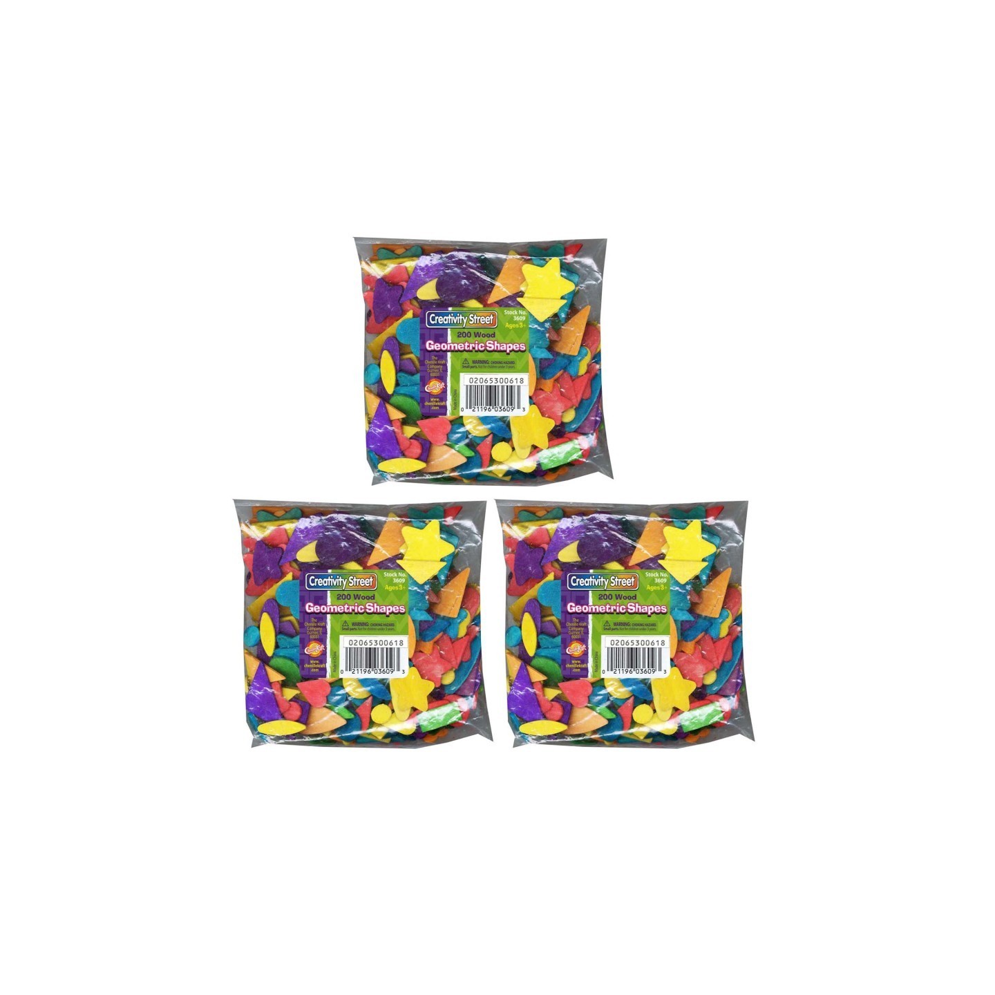 Creativity Street® Wood Geometric Shapes, 1/2" to 2", 200 Per Pack, 3 Packs