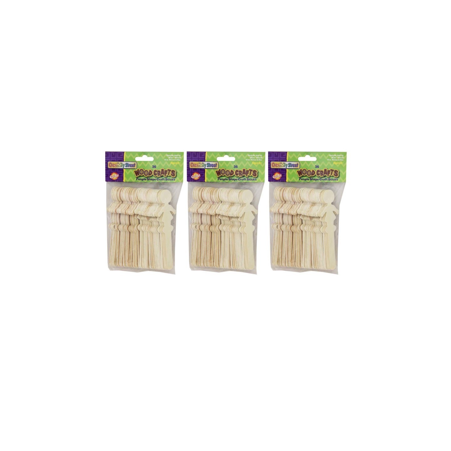 Creativity Street® Natural Wood Craft Sticks, People, 5.5" Tall, 36 Per Pack, 3 Packs