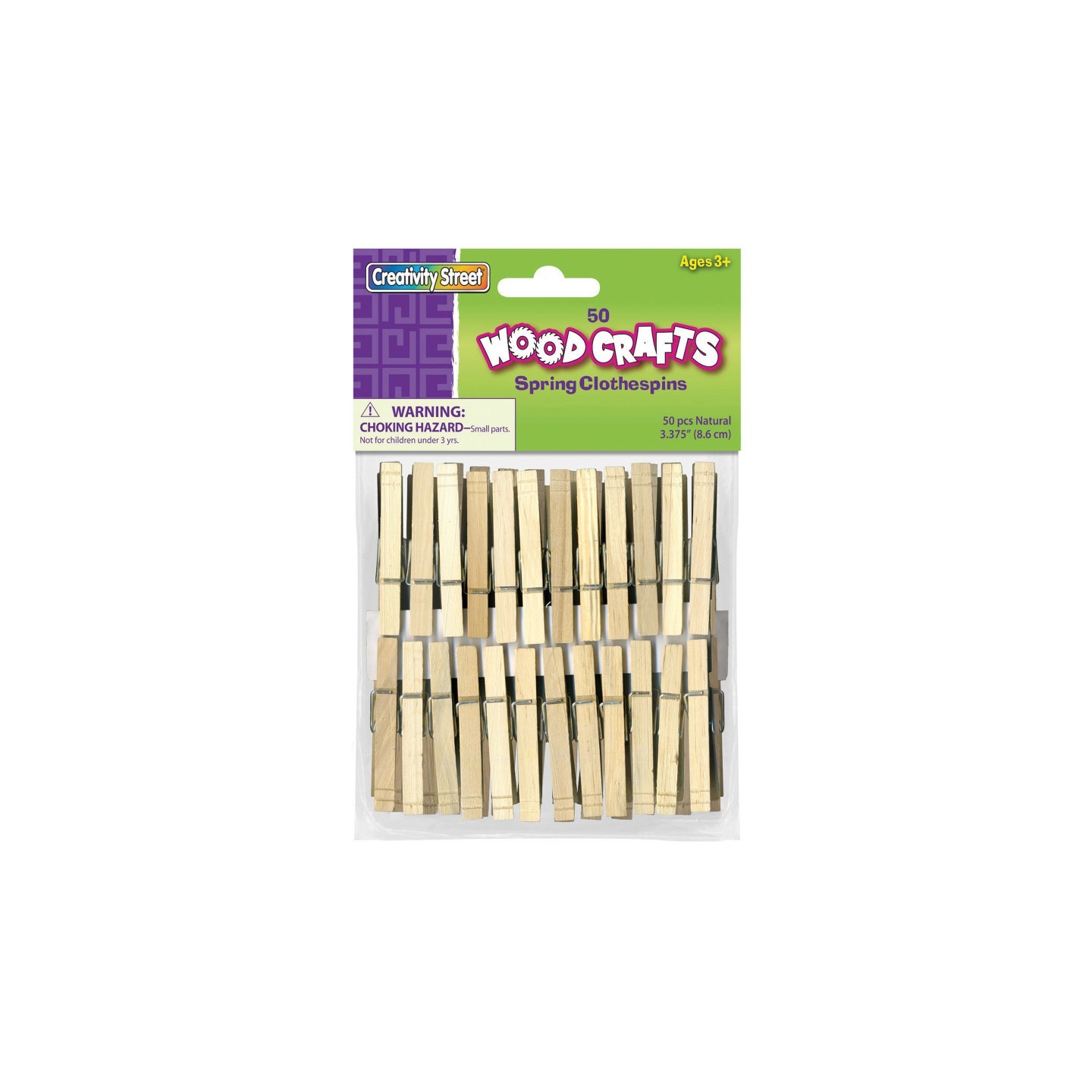 Creativity Street® Spring Clothespins, Natural, Extra-Large, 3-3/8", 50 Pieces