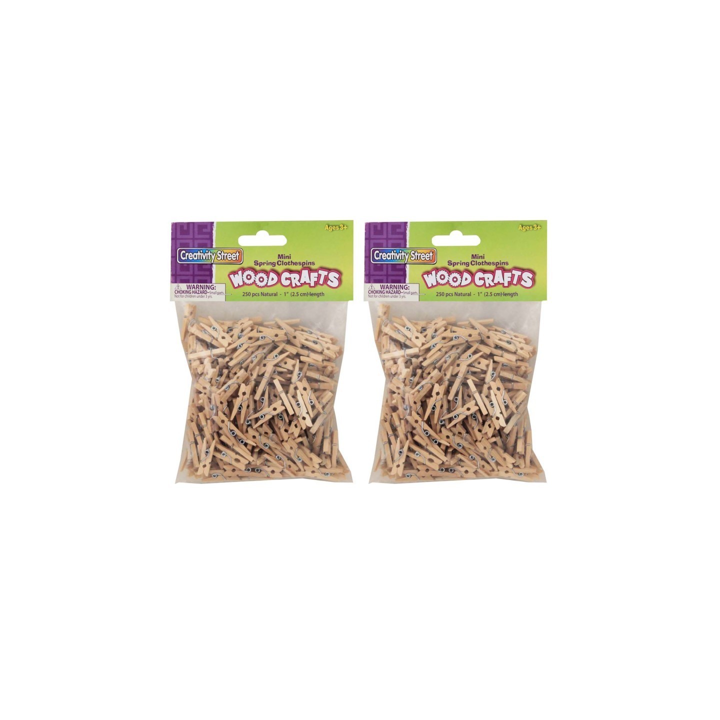 Creativity Street® Mini Spring Clothespins, Natural, 1", 250 Per Pack, 2 Packs