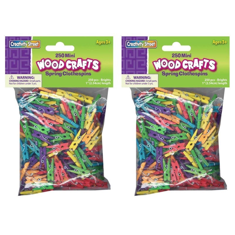 Creativity Street® Mini Spring Clothespins, Bright Hues Assorted, 1", 250 Per Pack, 2 Packs
