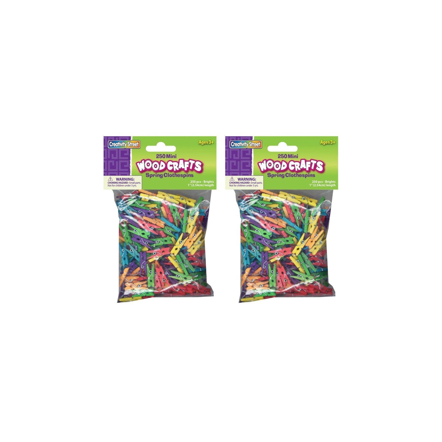 Creativity Street® Mini Spring Clothespins, Bright Hues Assorted, 1", 250 Per Pack, 2 Packs